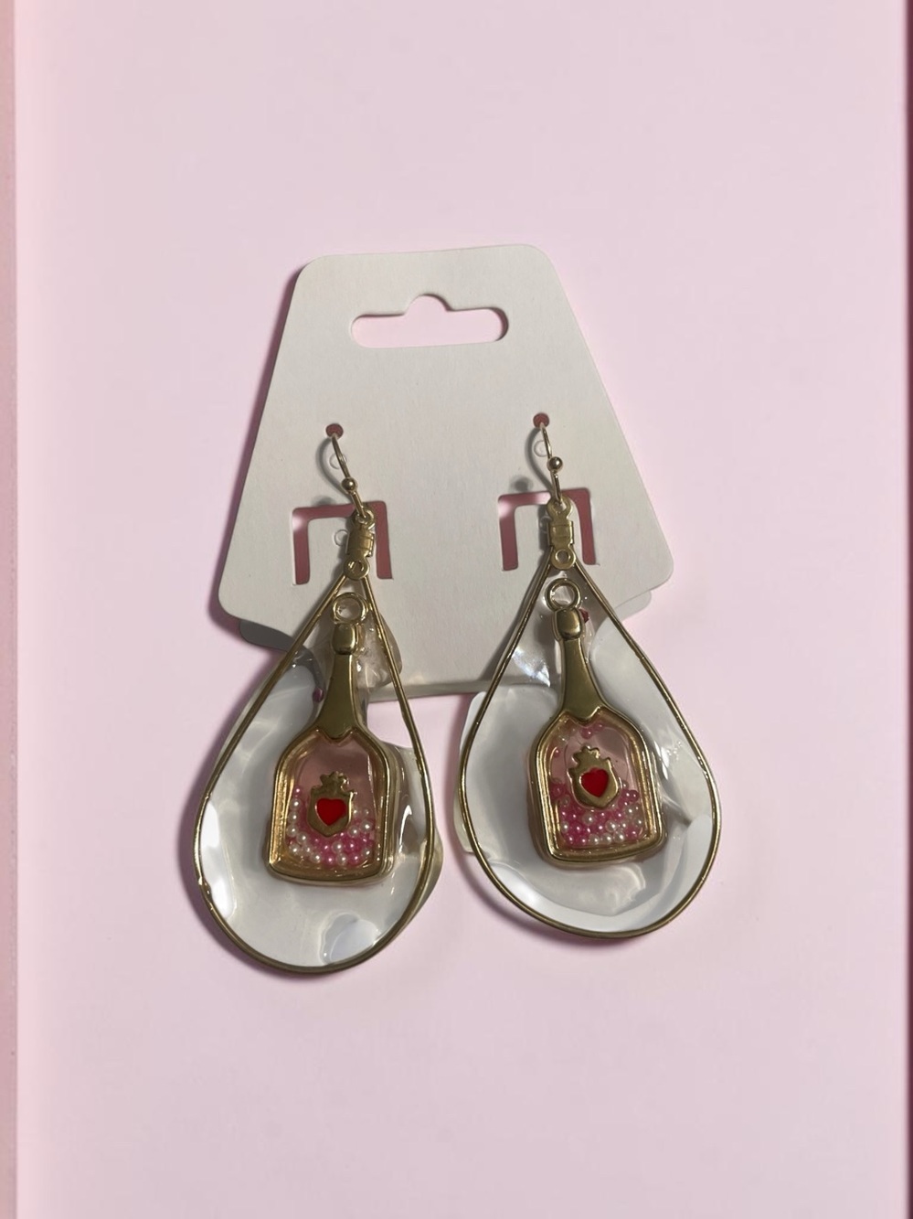 Unbranded Pink Champagne Bottle Teardrop Earrings